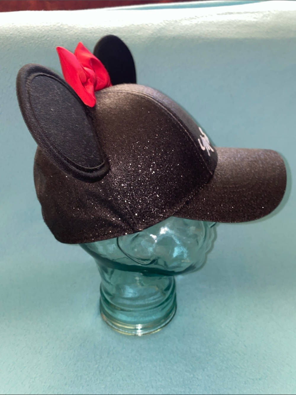 DISNEY Minnie Mouse 3D ball cap red bow ears embroidered glitter black size OSFA - Picture 4 of 12